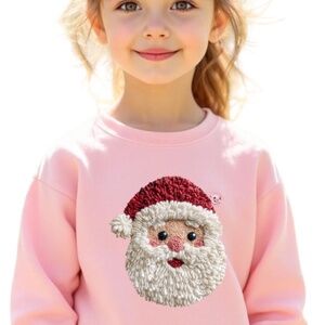 Christmas Santa T-shirt Fluffy Pom-Pom Pink long sleeve Girl all sizes